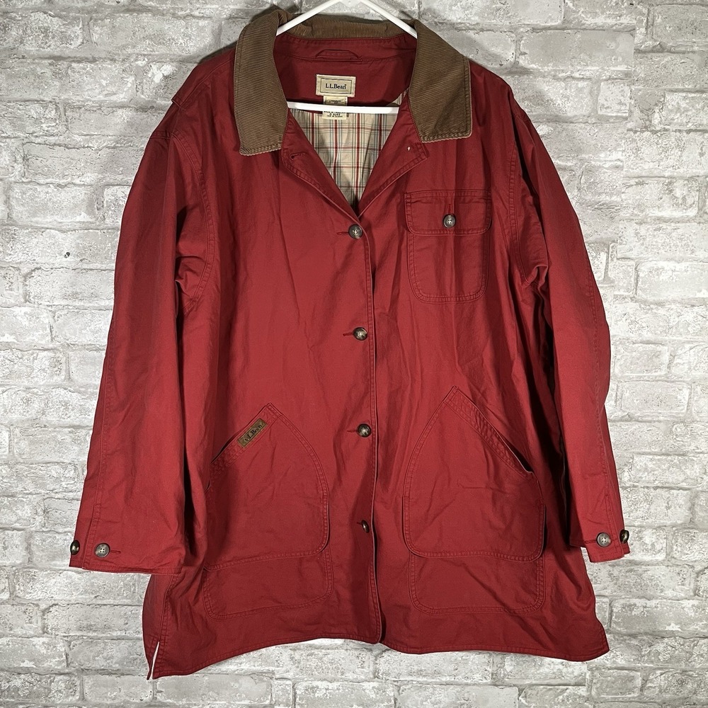 Vintage LL Bean Red Chore Barn Coat Size 3X Plaid Lining Outdoor